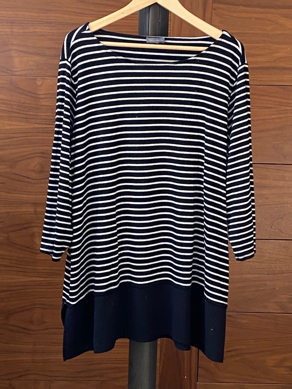 Vince Camuto Striped Mixed Media Tunic Top - Black & White - Plus Size 2X